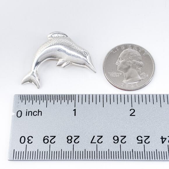 Vintage Mexico Sterling Silver 925 Dolphin Brooch Pendant - Picture 8 of 9